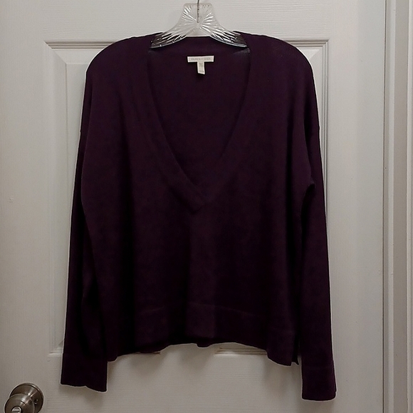 Eileen Fisher Oversized Vneck Sweater, purple, 100% organic cotton - Picture 2 of 5